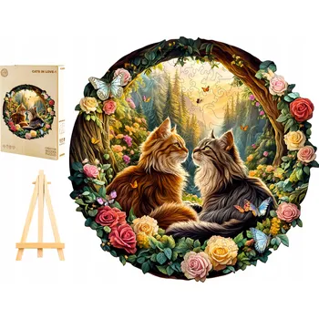 PUZZLE DŘEVĚNÉ VELKÉ 270 DÍLKŮ V DŘEVĚNÉ KRABIČCE ZAMILOVANÉ KOČKY