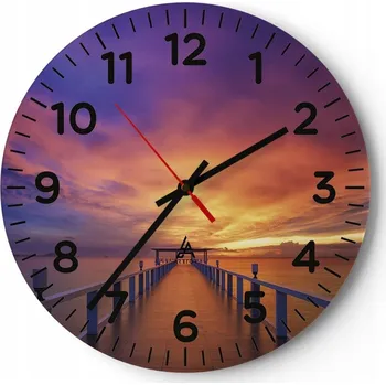 Hodiny Nástěnné hodiny do obýváku 40x40 Krajina Kulatý Skleněné hodiny Loft Tiché