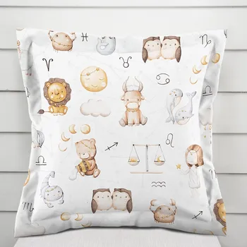 Povlak na polštářek Dětský bavlněný povlak na polštář s lemem Sandra SA-439 Znamení zvěrokruhu 50 x 50 cm