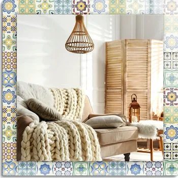 Zrcadlo Nástěnné zrcadlo s ozdobnou grafikou na skle Barevné kachličky 60x60 cm