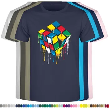 Pánské tričko panske-levne-bavlnene-tricko-potisk-rotace-Rubikovi-kostky Barva: Navy - tmavě modrá, velikost: M