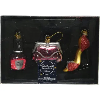 Vánoční dekorace Sada 3 skleněných vánočních ozdob ve tvaru žen