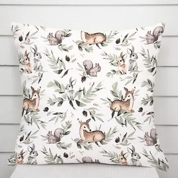 Povlak na dekorativní polštářek Dětský bavlněný povlak na polštář Sandra SA-455 Koloušci zajíčci a veverky na bílém 30 x 50 cm