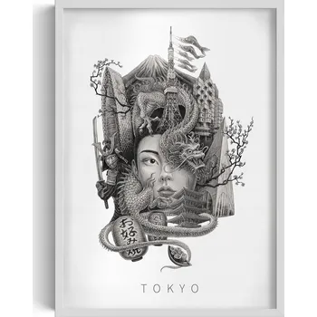 Obraz Plakát v rámu Wallfluent Tokyo Tower Višňový květ 50 x 70 cm