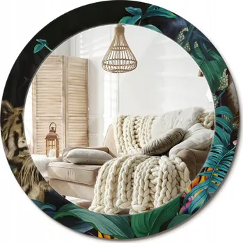 Zrcadlo Zrcadlo na zeď zdobené grafikou na skle Džungle vintage Průměr 70 cm