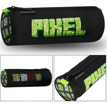 Penál Pixel, Minecraft Černý penál tuba, na zip pro kluka, hra 22x8x8 cm