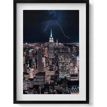 Obraz Závěsný obraz rámeček černé barvy New York Mrakodrapy v noci 50x70 cm