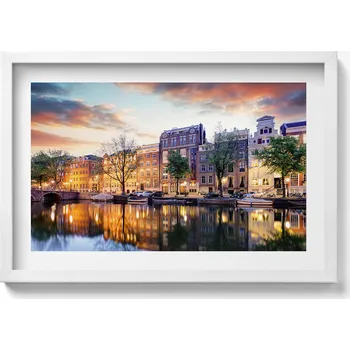 Obraz Obraz v bílém rámu na zeď Domy Amsterdam Holandsko 60x40 cm