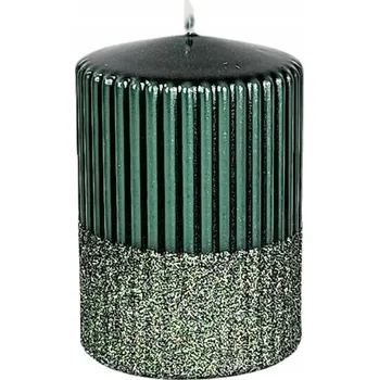 Svíčka Dekorativní brokatová svíčka zelená Glitter 10x7 cm vánoční svíčka