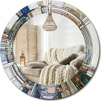 Zrcadlo Kulaté prémiové zrcadlo s ozdobným skleněným rámem s potiskem průměr 50 cm Vitráž