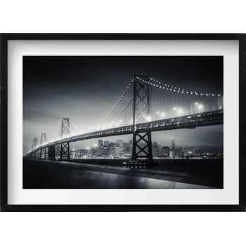 Obraz Obraz v černém rámu na zeď Most v noci San Francisco 70x50 cm