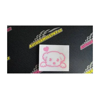 Polep vozidla SAMOLEPKA Pes 057 levá se srdíčkem (10 - červená) NA AUTO, NÁLEPKA, FÓLIE, POLEP, TUNING, VLASTNÍ TEXT, TISK, AUTOSAMOLEPKY.cz, POLEPY, OBRÁZEK, LOGO, SAMOLEPKY