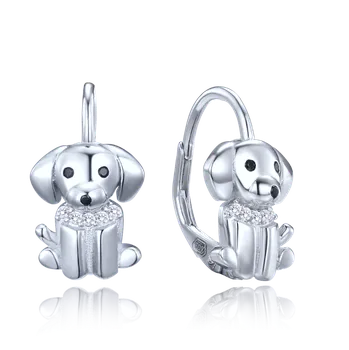 Náušnice Dětské stříbrné náušnice pejsci s čirými a černými