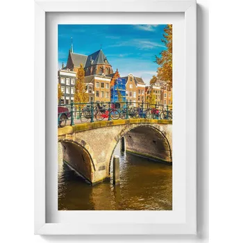 Obraz Obraz s bílým rámem a grafikou na zeď Podzimní splín Amsterdamu 20x30 cm