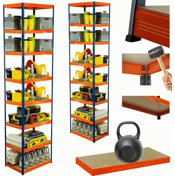 Dílenský regál Kovový regál do skladu HELIOS 270x35x35cm 8 polic x 175kg, ROBUSTNÍ VYSOKÝ