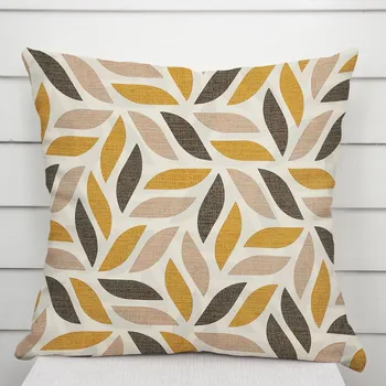 Povlak na dekorativní polštářek Bavlněný povlak na polštář Sandra SA-423 Zlato-hnědé listy na krémovém 40 x 40 cm