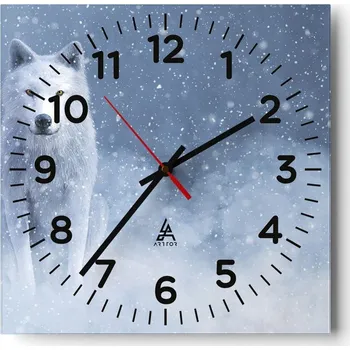 Hodiny Kuchyňské nástěnné hodiny 30x30 Bílá Vlk – Skleněné hodiny do obýváku, moderní a tiché