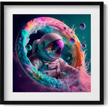 Obraz Dekorativní nástěnný obraz v rámu do obýváku Kosmonaut barevné oblaky 50x50 cm