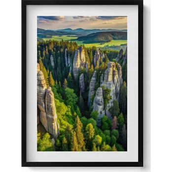 Obraz Obraz v černém rámu: Krajina podivuhodných hor a lesů z ptačí perspektivy, 50x70 cm