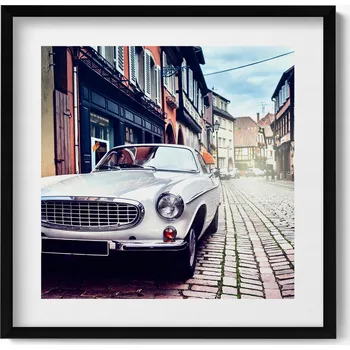 Obraz Ozdobný nástěnný obraz s černým rámem a grafikou loft Retro auto 50x50 cm