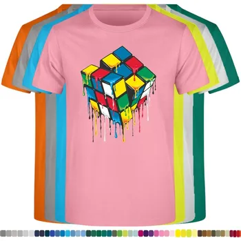 Pánská móda panske-levne-bavlnene-tricko-potisk-rotace-Rubikovi-kostky Barva: Pink neo - pastelově růžová, velikost: XS