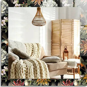 Zrcadlo Dekorativní zrcadlo s ozdobným rámem, s motivem květin a ptáků, 60x60 cm (vertikální/horizontální)