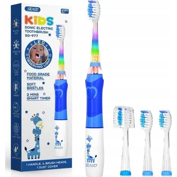 Elektrický zubní kartáček Sonický kartáček pro děti Seago SG977 + 4 hlavice, modrý
