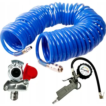 Příslušenství ke kompresoru Hadice pro huštění pneumatik TIR s pistolí a manometrem, 15 metrů spirálová, 8*12mm