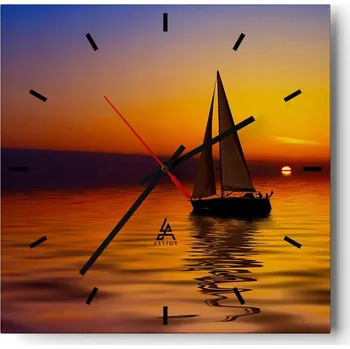 Hodiny Velké nástěnné hodiny na zeď 40x40 Plachetnice Skleněné hodiny Čtvercové Tiché