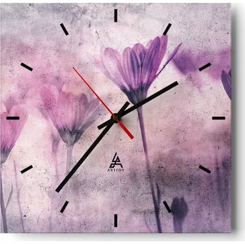 Hodiny Velké nástěnné hodiny na zeď 40x40 Květiny Skleněné hodiny Čtvercové Tiché