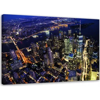Obraz OBRAZ MĚSTO V NOCI Z PTÁČÍ PERSPEKTIVY NA PLÁTNĚ 90x60