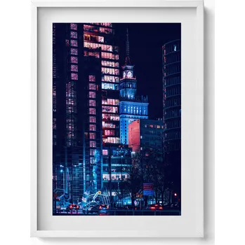 Obraz Dekorace - obraz v bílém rámu na zeď do obýváku Varšava v noci 50x70 cm