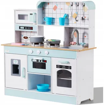 Dětská kuchyňka Dřevěná kuchyňka pro děti Vevor bílá, sada s 24 doplňky