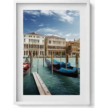 Obraz Dekorativní nástěnný obraz v rámu s grafikou Gondoly Benátky Itálie 50x70 cm