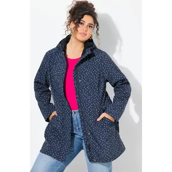 Dámská softshellová bunda Ulla Popken, Plus size Softshellová dlouhá bunda, nepromokavá, vzor kapek deště, kapuce pro plnoštíhlé nadměrná velikost, 837623130-1128, modrý, 42/44, Nadměrné velikosti, Plus size oblečení, Oblečení pro boubelky, Oblečení pro baculky, Oblečení pro plnoš