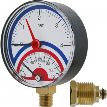 Ventil Termomanometr 120 stupňů 4 bar spodní připojení závit 1/2 1/4 63mm Ciferník