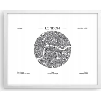 Obraz Obraz plakát na zeď v bílém rámu 50x40 mapa foto plakáty do obýváku