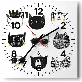 Hodiny Kuchyňské nástěnné hodiny 30x30 Kočka Skleněné hodiny do obýváku Moderní Tiché
