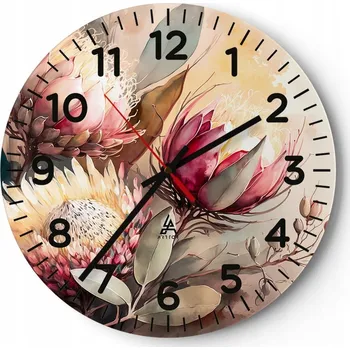 Hodiny Kuchyňské nástěnné hodiny 30x30 Květiny Moderní skleněné hodiny do obýváku Tiché