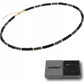 Náhrdelník Náhrdelník Přírodní Kámen Černý Onyx 4 mm Hematit Korálky Nastavitelný