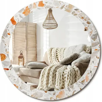 Zrcadlo Kulaté nástěnné dekorativní zrcadlo ve skleněném rámu. Styl teraco, průměr 80 cm