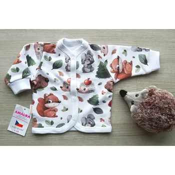 Kojenecká bunda AMÁLKA Propínací kabátek teplákovina, zvířátka v lese Velikost: 68