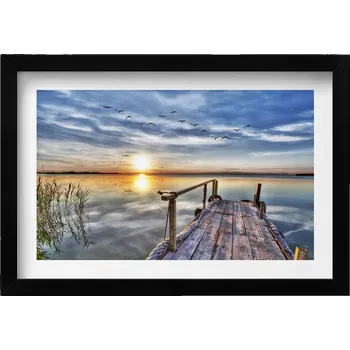 Obraz Dekorativní obraz v černém rámu do obýváku Jezero západ slunce 30x20 cm