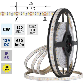 LED páska McLED ML-121.866.60.0 LED pásek SMD2835 CW, 120LED/m, 9,6W/m, DC 12V, 630lm/m, CRI90, IP68, 10mm