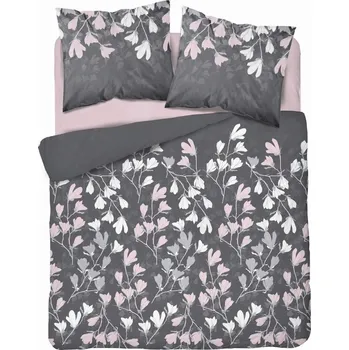 Povlečení ŠEDO-RŮŽOVÉ POVLEČENÍ MAGNOLIE RŮŽOVÉ A BÍLÉ KVĚTY KVETOUCÍ ZAHRADA 160x200