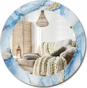 Zrcadlo Loftové závěsné zrcadlo s ozdobným skleněným rámem Modrý mramor průměr 60 cm