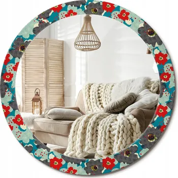 Zrcadlo Zrcadlo s potiskem do koupelny, kuchyně, předsíně, Retro květiny, průměr 80 cm