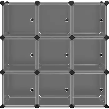 regál Kostkový regál s 9 přihrádkami a dvířky, černý, PP