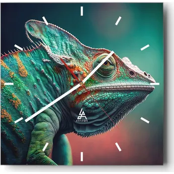 Hodiny Velké nástěnné hodiny 40x40 cm Kameleon - Skleněné, čtvercové a tiché