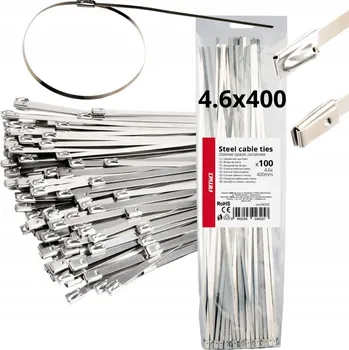 Stahovací páska Kovové stahovací pásky 4,6x400mm nerezová ocel 100 ks Amio
